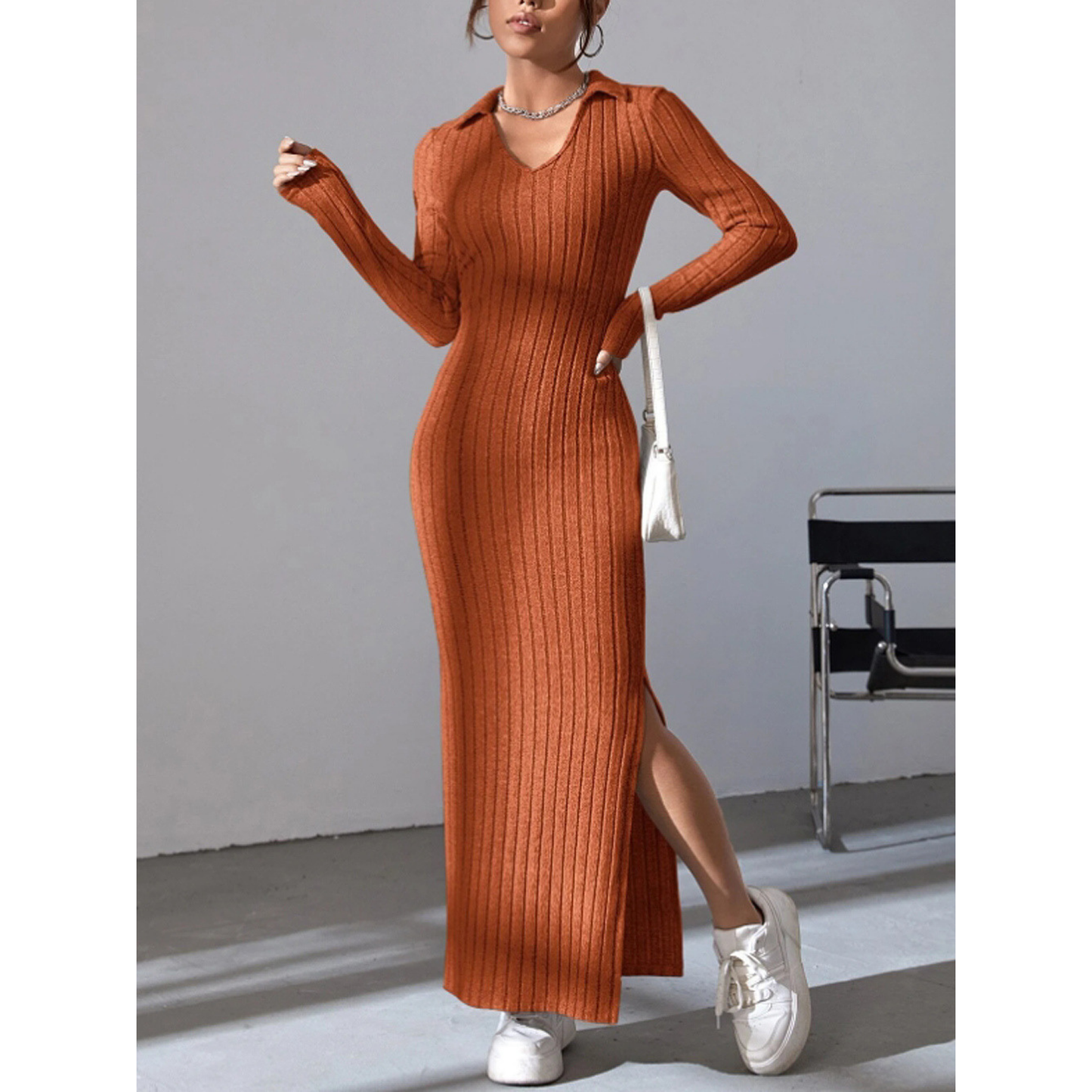 Sonbahar/Kış Slim-Fit Örme Elbiseler