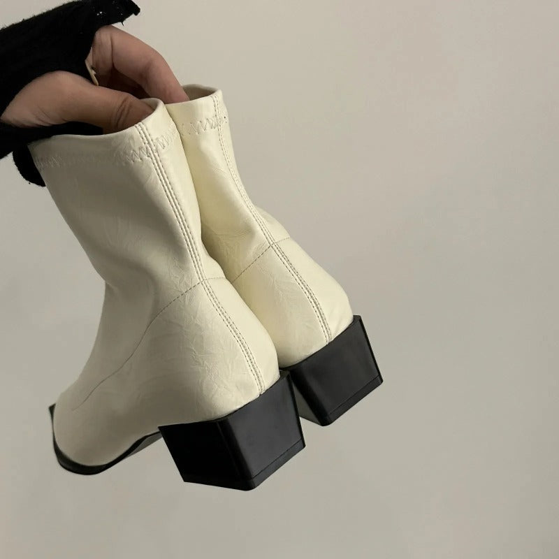 Sonbahar Moda Sivri Burun Düşük Topuklu Kadın Yarım Çizmeler